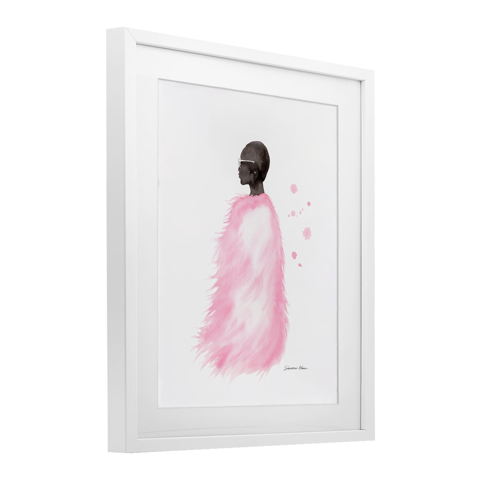 Stupell Industries Pink Fur Coat Portrait White Framed Print Under Glass, design by Simone Elum