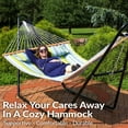 thumbnail image 3 of Sunnydaze 2-Person Quilted Polyester Spreader Bar Hammock, 450 lb Capacity - Blue and Green, 3 of 16