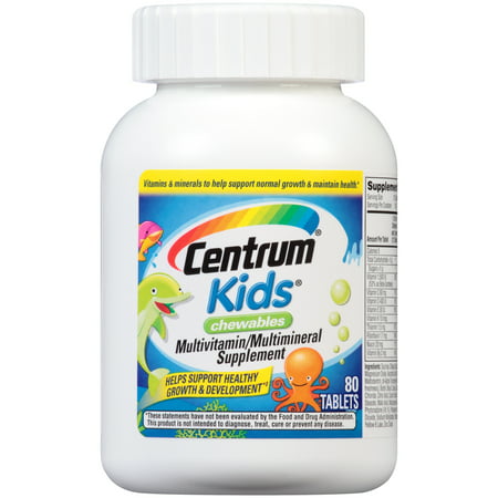 Centrum Kids (80 Count, Cherry, Orange, & Fruit Punch Flavor) Multivitamin / Multimineral Supplement Chewables