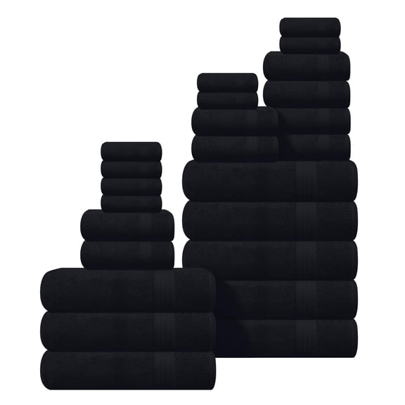 MyOwn Ultra Soft 24-Piece Towel Set - 100% Pure Ringspun Cotton, Contains 8 Oversized Bath Towels 27x54, 8 Hand Towels 16x28, 8 Wash Cloths 13x13 - Ideal for Everyday use, Hotel & Spa - Black