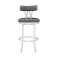 thumbnail image 2 of Natalie Contemporary 30" Bar Height Barstool in Brushed Stainless Steel Finish and Vintage Grey Faux Leather, 2 of 8