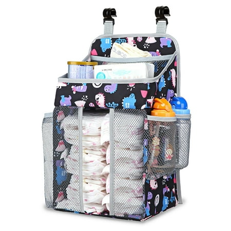 Hanging Diaper Caddy Organizer - Nursery Storage for Essential Newborn Baby Items - 2 Compartments, 2 Mesh Pockets - Durable Hooks to Hang, Changing Table, Crib