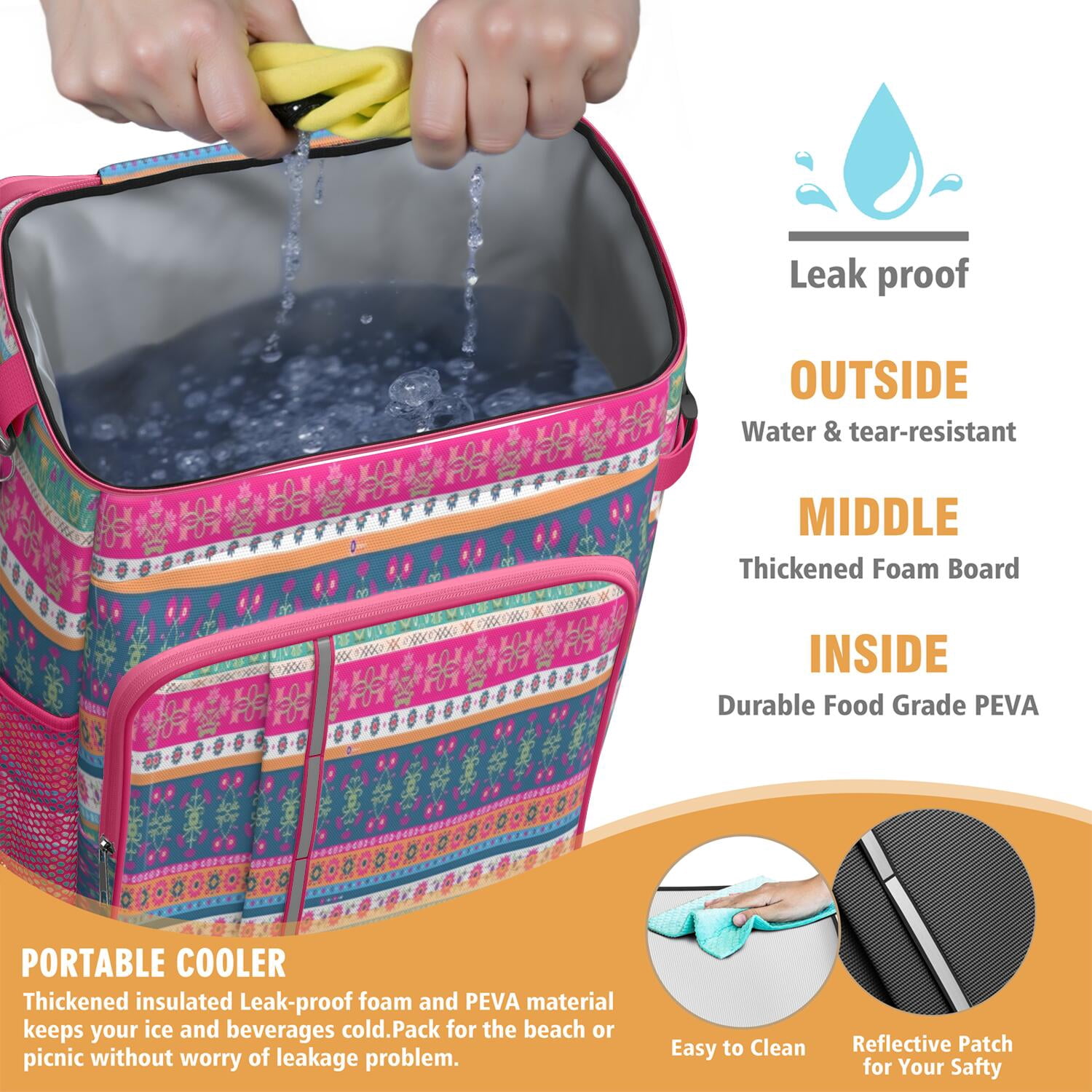 Travel Cooler Bag - Boho Bohemia Pioneer Flower Geometric Line Art Camping Beer Cooler Backpack with Bottle Opener- Waterproof Insulated Picnic Backpacks - Cooler Bag for Beach