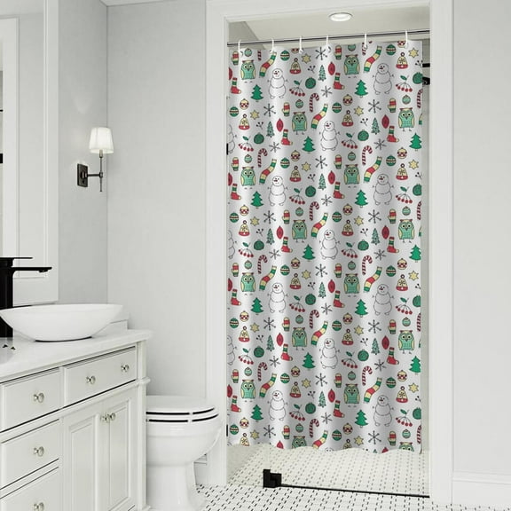 White Christmas Icon Pattern Shower Curtain 36"x72" ,Bathroom Decorative Shower Curtains Set with 12 Hooks,Modern Waterproof Washable Shower Curtain