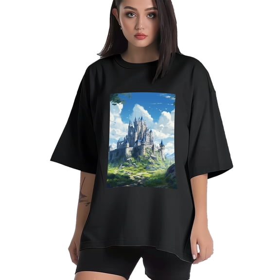 Plus Size Shirt for Women Black Tops for Women Short Sleeves Shirt for Women Castle (57) T Shirt Crewneck Shirt for Women XS