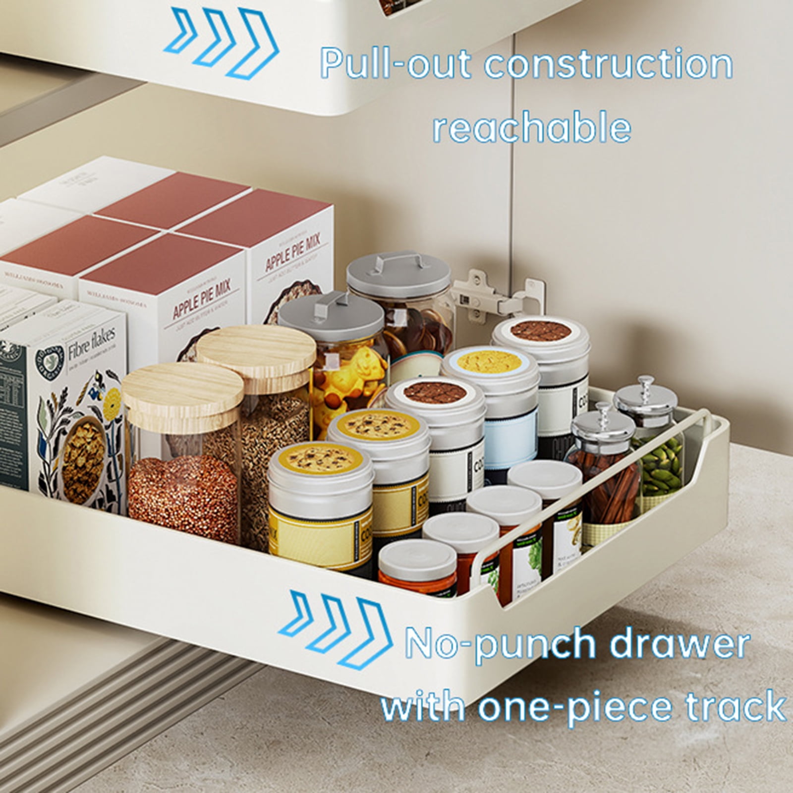 Pull Out Cabinet Organizer, Pull Out Telescopic Kitchen Drawer, No Drill Extendable Sliding Shelf and Storage for Kitchen, Cupboards, Pantry, Bathroom