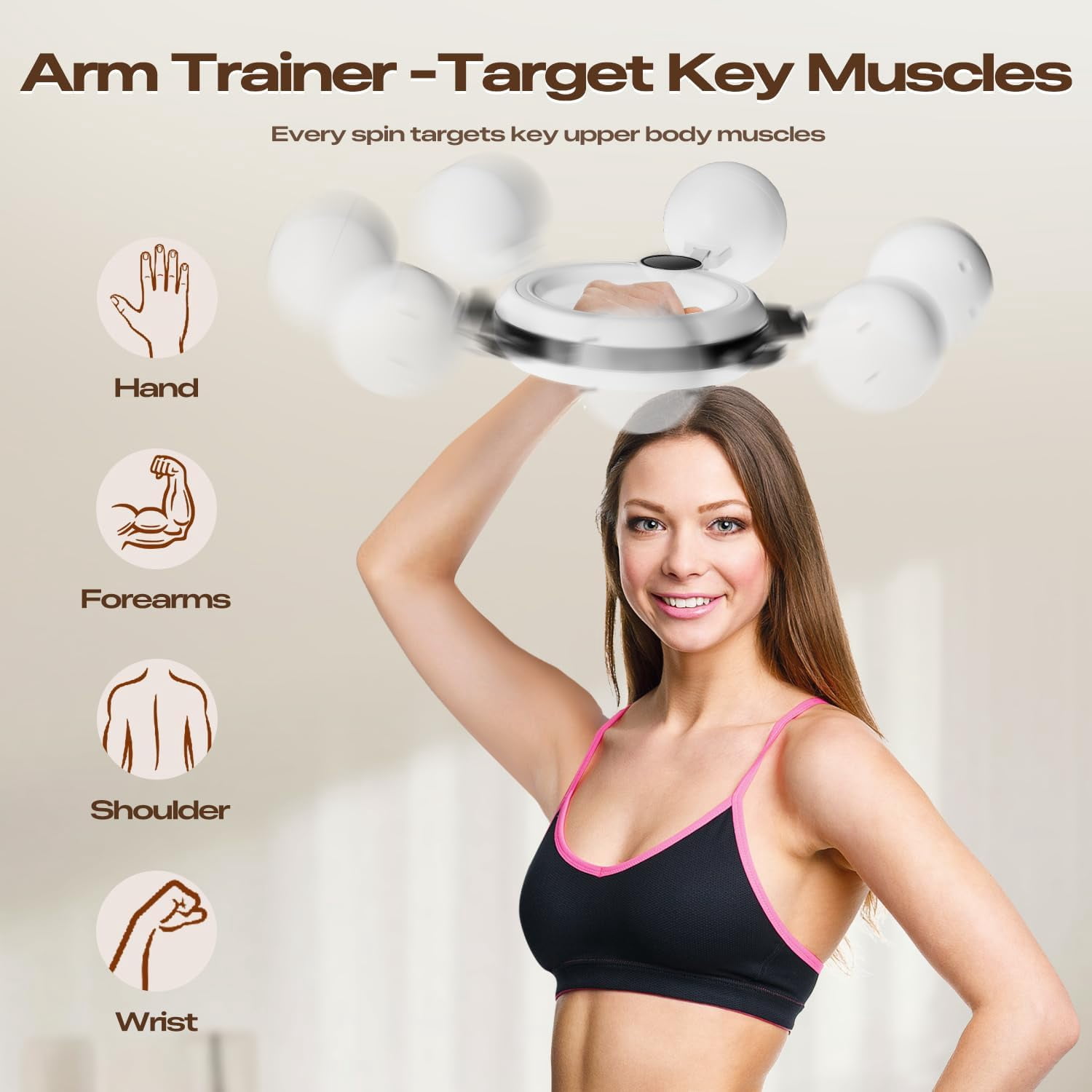 Arm Workout for Women and Men, 360° Hand-Crank Forearm Trainer, Shoulders and Arm Muscle Training Fitness Equipment, Chest Trainer and Forearm and Wrist Hand Exerciser, Home Workout Equipment