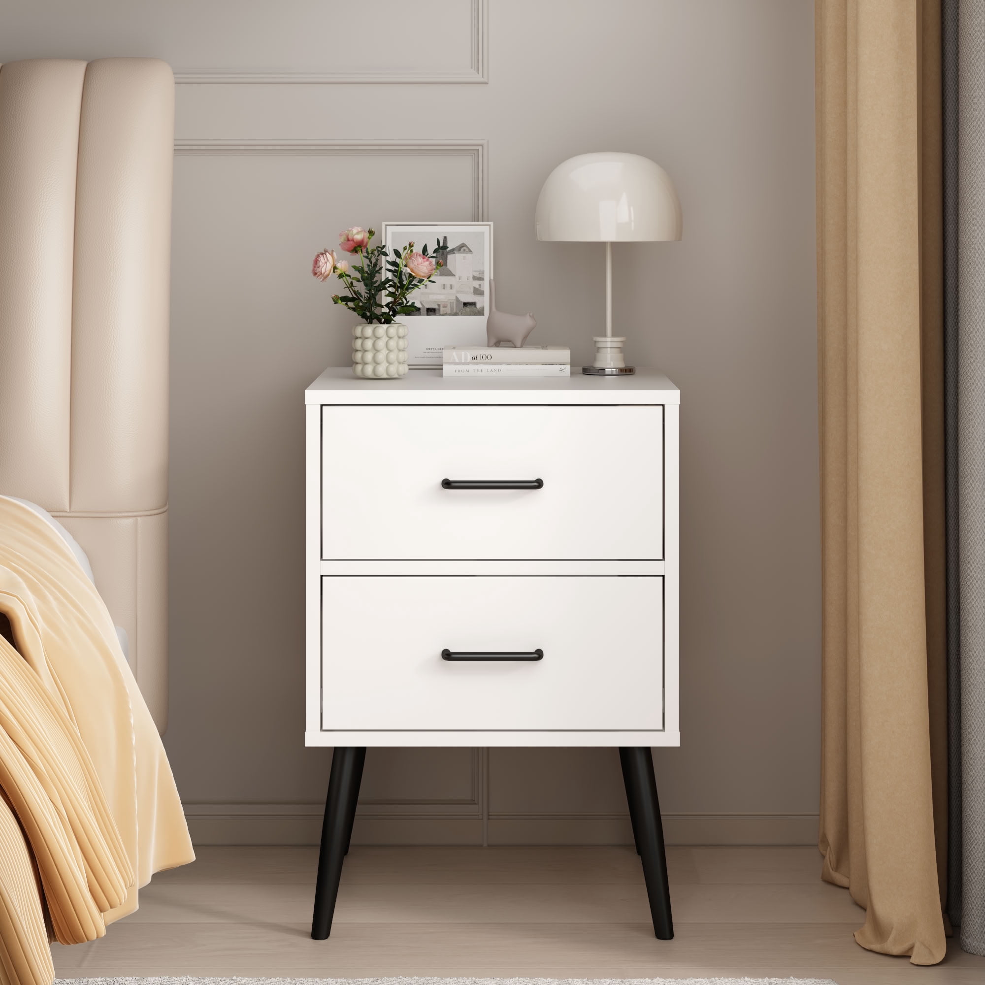 MAYEERTY 2 Drawer Nightstand, Minimalist Storage Side Table for Bedroom Living Room Apartment Dorm Small Spaces