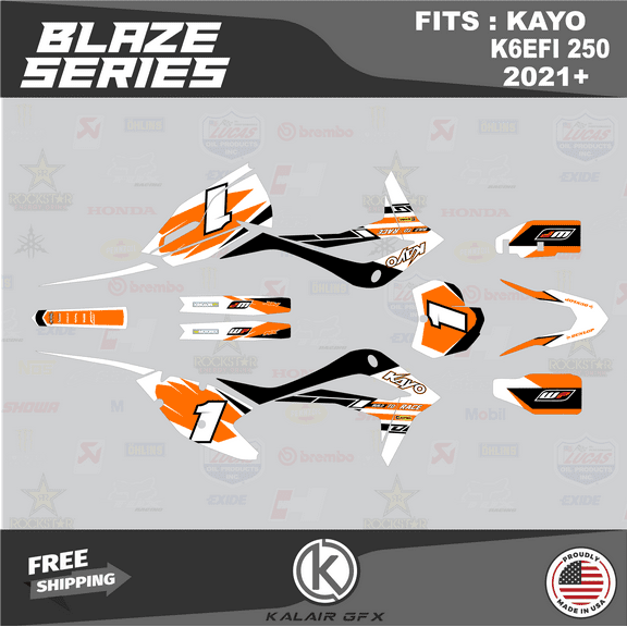 Kalair GFX Graphics Kit for Kayo K6EFI 250 Dirt Bike (2021 ) Blaze Series