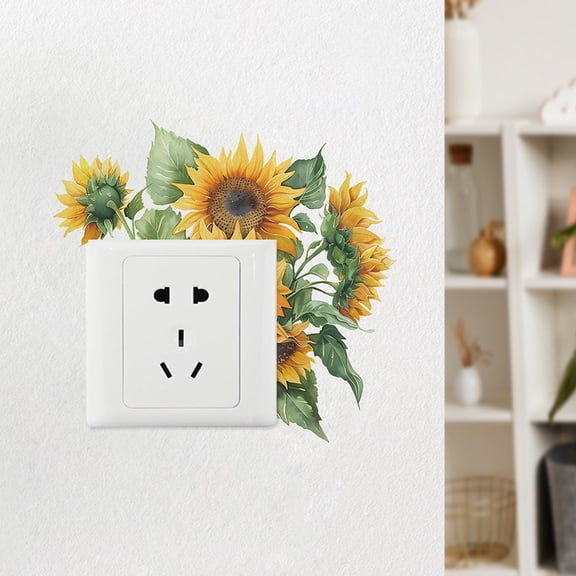 Fimosne Sunflower Switch Sticker Removable Self-adhesive Waterproof PVC Living Room Bathroom Light Switch Wall Socket Outlet Decoration Decal