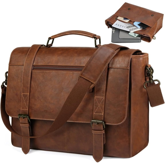 Messenger Bag for Men 15.6 inch Leather Laptop Bag   Satchel Computer Briefcase for Office Work