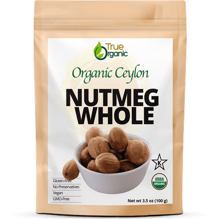 True Organic Ceylon Nutmeg Whole, 3.5 Ounces, USDA Organic & Kosher Certified