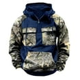 thumbnail image 2 of Domuza Men's Camo Hoodies Fleece Quarter Zip Up Drawstring Cargo Hooded Sweatshirt Fall Winter Retro Baggy Pullover Top with Pockets Royal Blue XL, 2 of 4