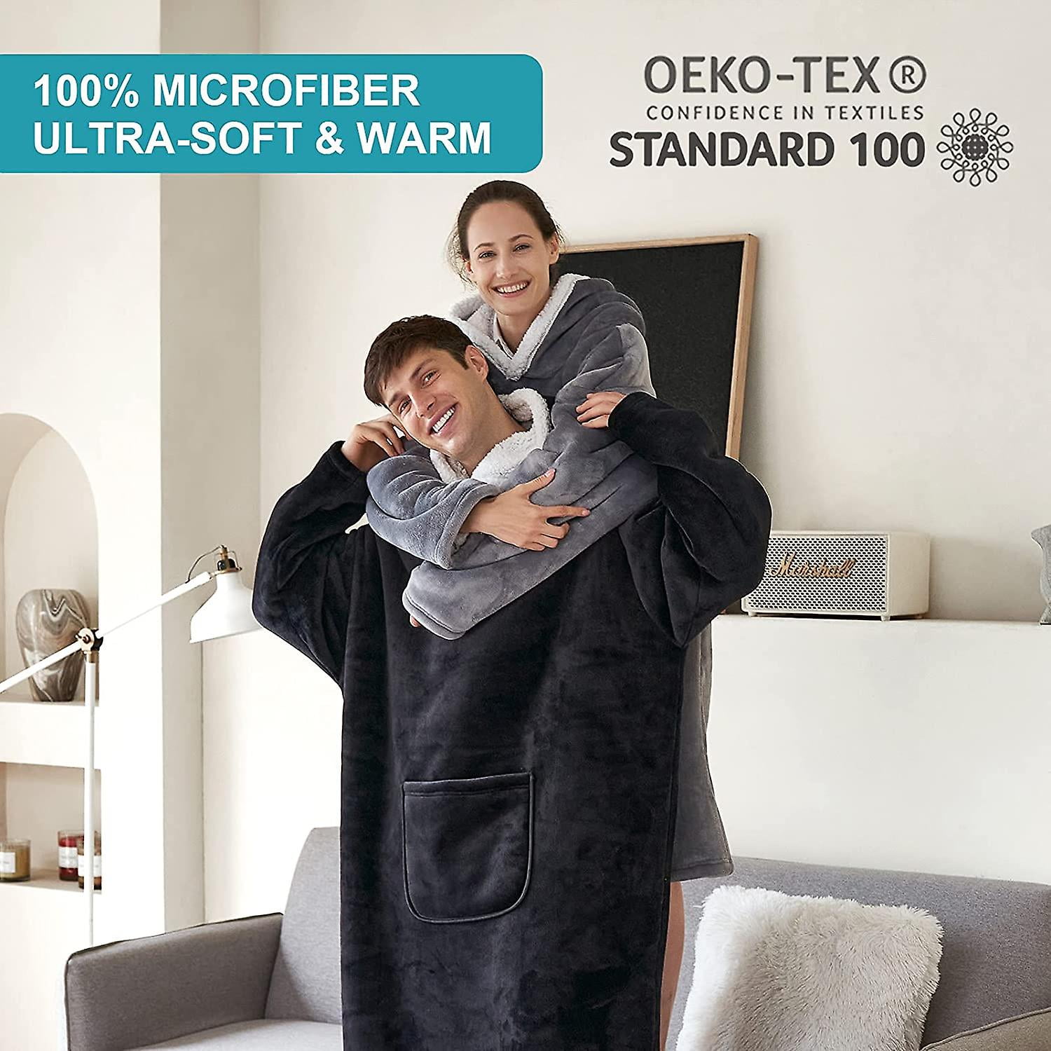 Oversized Hoodie Blanket. Sherpa Fleece Snuggle Blanket Hoodie. Warm Fluffy Cosy Wearable Hooded Blanket. Black. 89x110 Cm Walmart