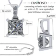 thumbnail image 3 of Silver CZ Princess Cut Solitaire Pendant-4 Prongs-6.0mm-1.50ct Equivalent Diamond Weight-Platinum Plated, 3 of 7