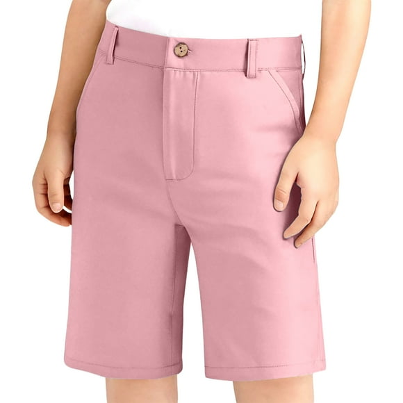 QUOTAY Boys Girls Adjustable Shorts Waist Stretch Flat Front Shorts for School and Easy Care for Daily and Formal Wear Summer Pants for Kids Pink,130