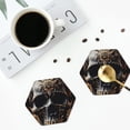 thumbnail image 4 of Naloa Gold Pattern Black Skull Leather Coasters for Drinks, Durable Drink Coasters 4 Set for Tabletop Protection, Luxurious Home Décor and Housewarming Gift ( {designName})Hexagon, 4 of 6