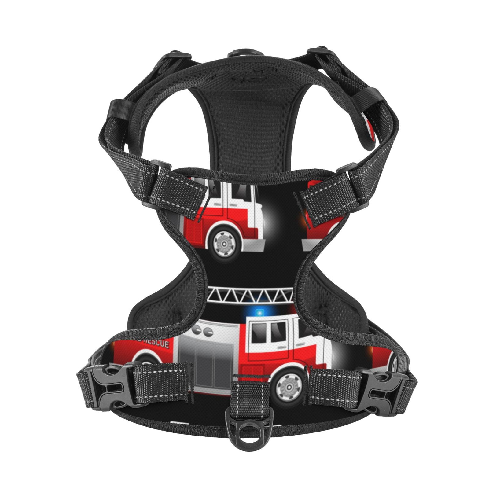 Picia Fire and Rescue Truck No-Pull Dog Harness Reflective Front Clip Vest with Handle,Step-in Air Dog Harness,Adjustable 2 Metal Rings 4 Buckles,Easy to Put on & Take Off Small