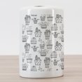 thumbnail image 3 of Cactus Ceramic Toothbrush Holder, Doodle Flowers in Pots with Polka Dots and Zig Zags Tropical Plants Monochrome, Decorative Versatile Countertop for Bathroom, 4.5" X 2.7", Grey and White, 3 of 4