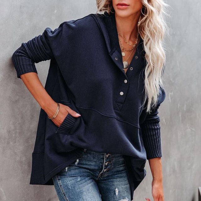 POINTERTECK Sweat à Capuche Col en V pour Femmes, Décontracté, Surdimensionné, avec Poches (Noir-TG)
