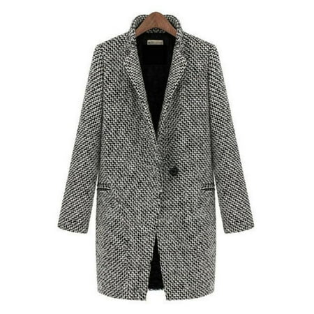 Womens Lapel Collar Wool Long Winter Parka Coat Trench Outwear...