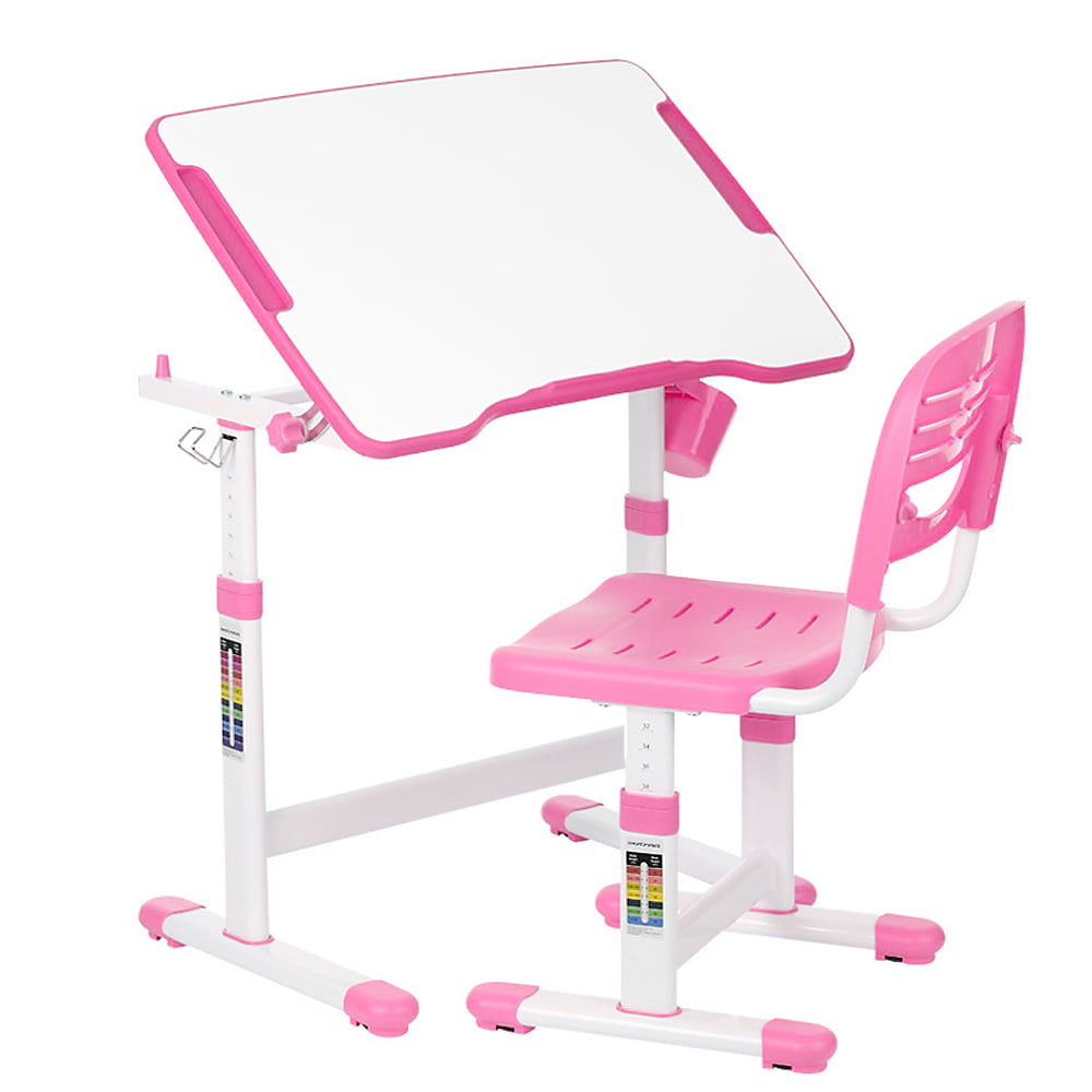 IKAYAA Adjustable Kids Desk Chair Set Tiltable Children Activity Table Study Desk & Chair Set for age 3 to 10,Bule