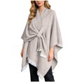 thumbnail image 2 of UTSJKR Women’s Speckled Knotted Wrap Poncho Cape Shawl with Fringe Trim Soft Warm Outer Cover‑Up for Fall Winter Daily Casual Fashion Outfit Khaki, 2 of 6