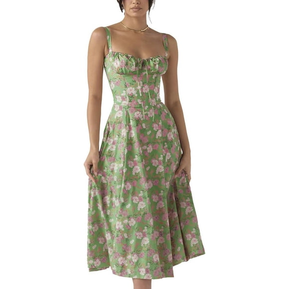 ral Corset Dress Cottage Core Dress Women Corset Midi Dress Flowy Slit Spaghetti Straps Floral Corset Dress Plus Size D Small