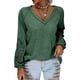 thumbnail image 2 of Mujer Top Cuello En V Linterna Manga Larga Encaje Moda Transpirable Casual Fit Blusa Verde S, 2 of 5