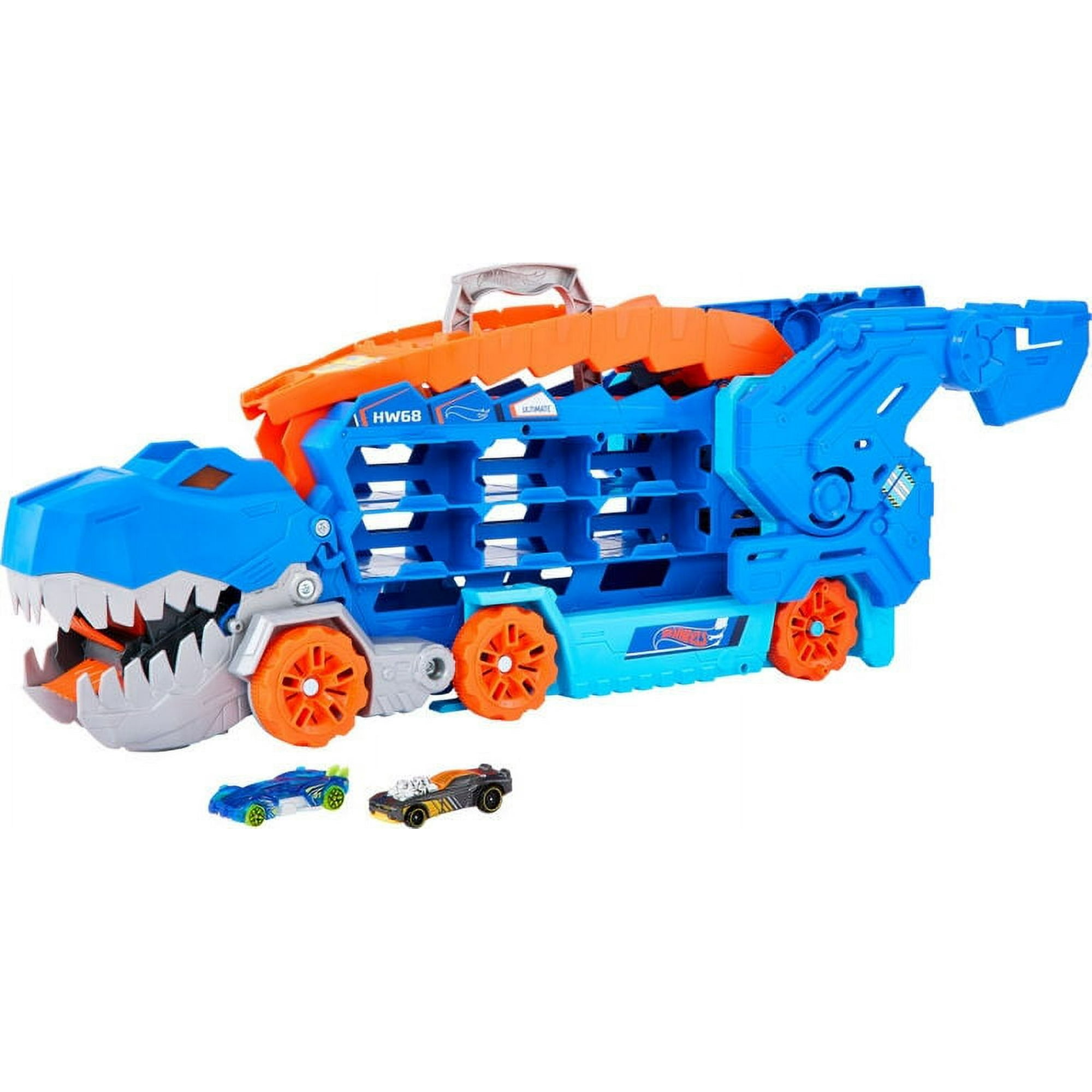 Dino Transporter: T-Rex Transformer with Race Track for 20+ Cars