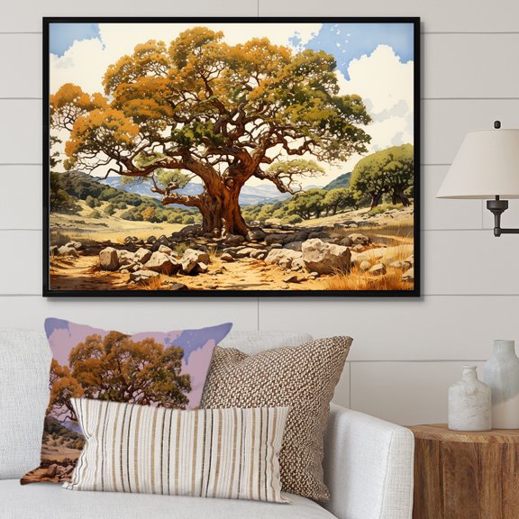 Designart "Simple Elegance Of Oaks" Tree Oak Floater Framed Wall Art Prints