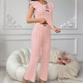 thumbnail image 2 of RongHuan Womens Pajama Set Eyelet Lace Ruffle Sleeve Top and Long Pants 2 Piece Cute Solid Color Sleepwear with Bowknot, 2 of 8
