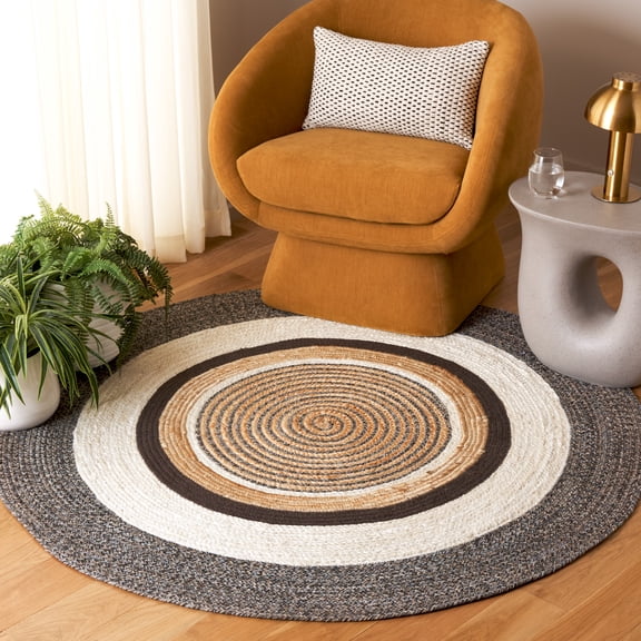 Safavieh Natural Fiber Jessika Bordered Area Rug, Brown/Ivory, 5' x 5' Round