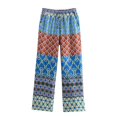 thumbnail image 3 of HH TRAF 2024 Moda Mujer Boho Estampado Manga Larga Cuello en V Pliegues Top Corto + Bolsillos Laterales Diseño Cordón Pantalones Largos Sueltos, 3 of 5