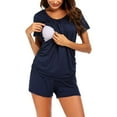 thumbnail image 2 of Uniexcosm Women's Maternity Pajama Set Breastfeeding Sleepwear Nursing Set Double Layer Short Sleeve Top & Pants Pregnancy PJS, 2 of 3