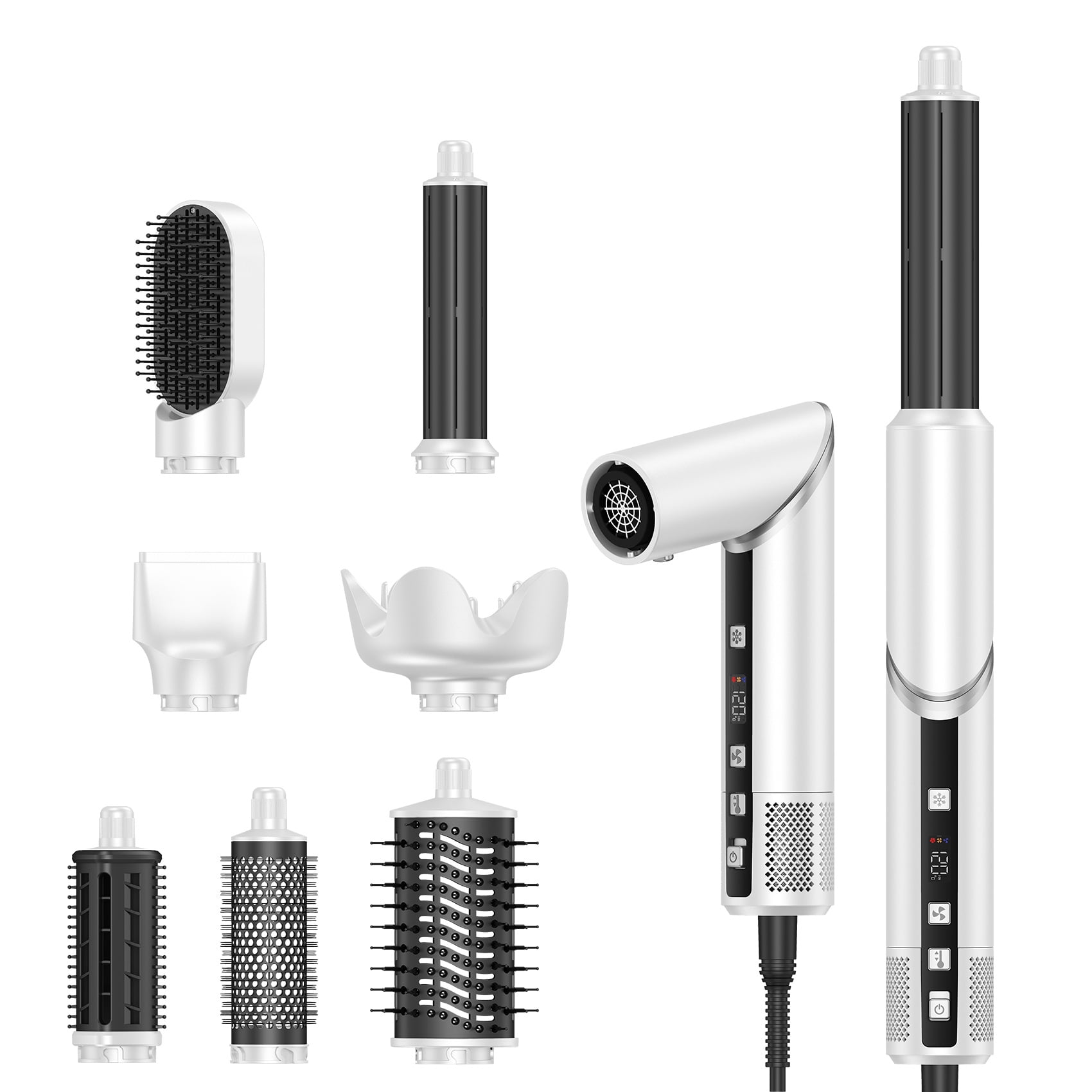 8-in-1 Foldable Hot Air Styler Kit, Professional Hair Dryer Brush System with Auto-Wrap Curlers & Diffuser for All Hair Types