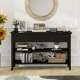 thumbnail image 2 of LAZZO Modern Fluted Console Table, Narrow Long Behind Couch Sofa Entryway Table with 3 Drawers & 2-Tier Open Shelf, Black, 2 of 9