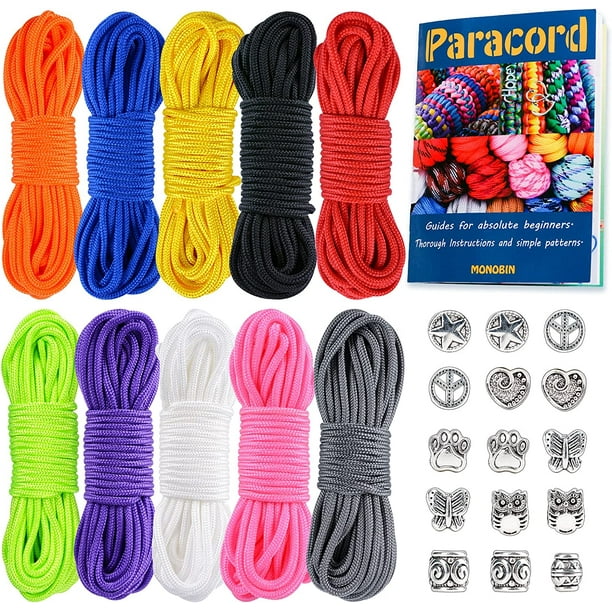 MONOBIN Micro Paracord Kit with Paracord Instructions, 10 Colors 20FT 2MM Paracord  Combo kit with Paracord Beads 