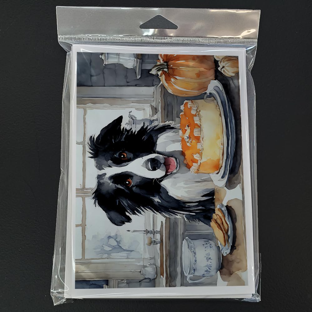 Border Collie Fall Kitchen Pumpkins Greeting Cards and Envelopes Pack of 8 7 in x 5 in