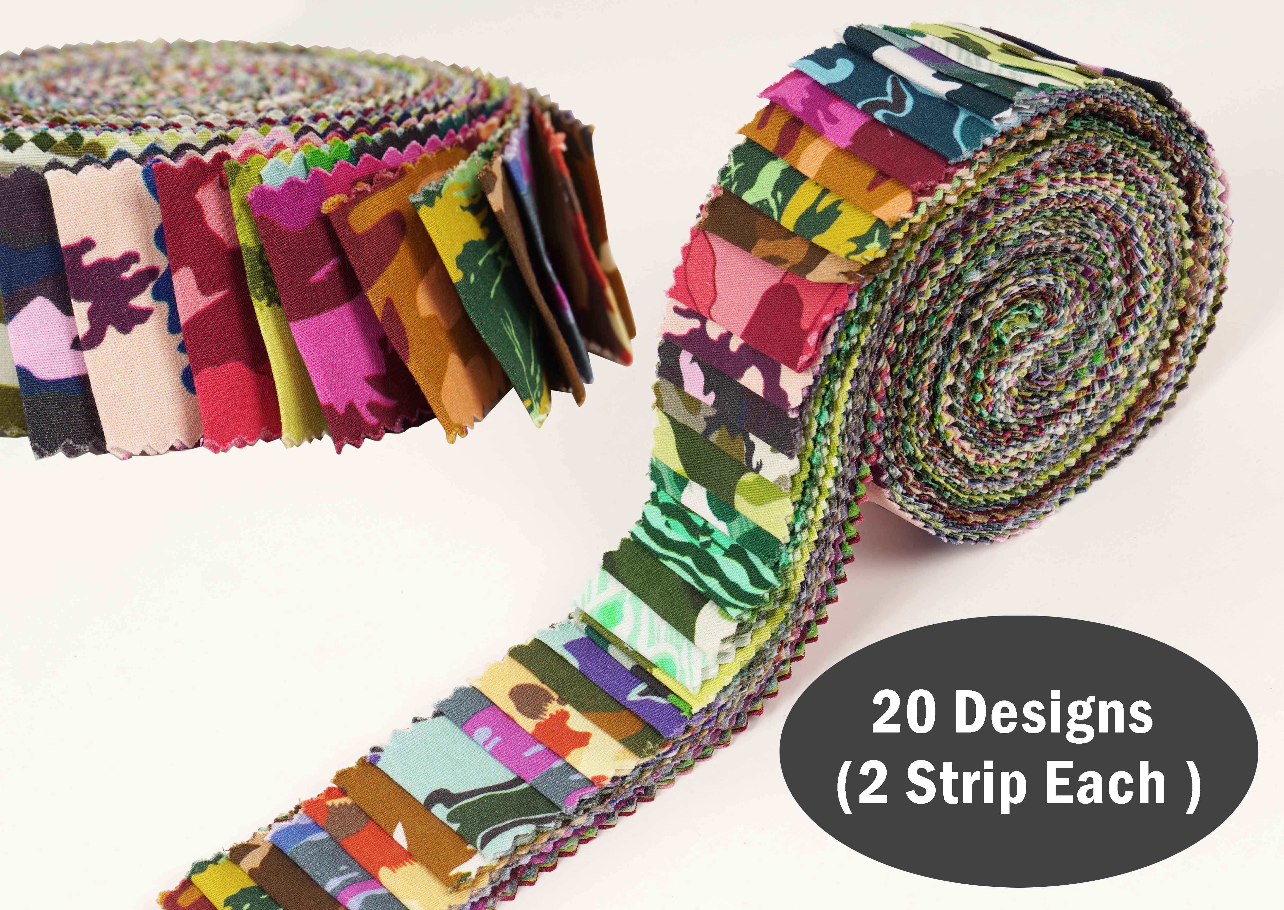 Soimoi 40Pcs Camouflage Print Precut Fabrics Strips Roll Up 1.5x42 inches Cotton Jelly Rolls For Quilting - Multicolor