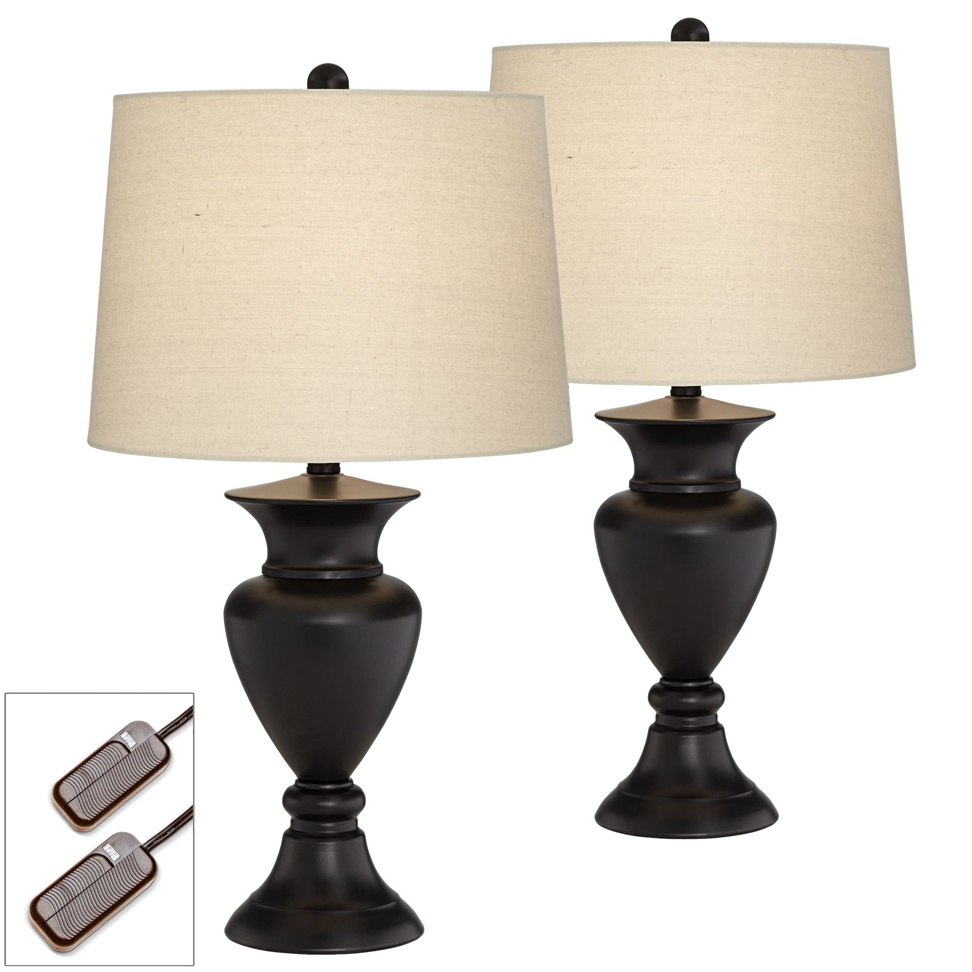 Regency Hill Traditional Table Lamps Set of 2 with Table Top Dimmers Dark Bronze Urn Ivory