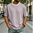 thumbnail image 2 of Plus Size Big & Tall Men's Solid Color Cotton T-Shirt Short Sleeve Crewneck Casual Tee Moisture Wicking Summer Tops Essential Outfits Fit for Him | JASKFLY,Pink 2XL, 2 of 8