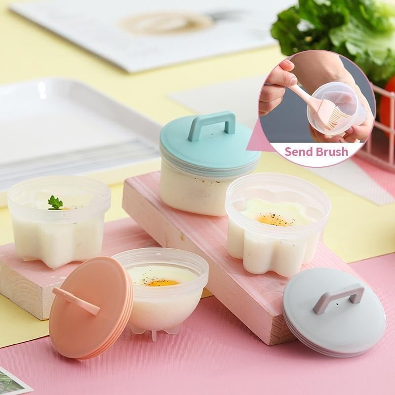 Boiled Egg Maker, 4Pcs Plastic Egg Cooker Boiler Pudding Mold with Oil Brush, Non‑stick Boiled Egg Cooker, Poached Egg Cups, Fast Poaching Egg for Breakfast, Eggs Kitchen Gadgets