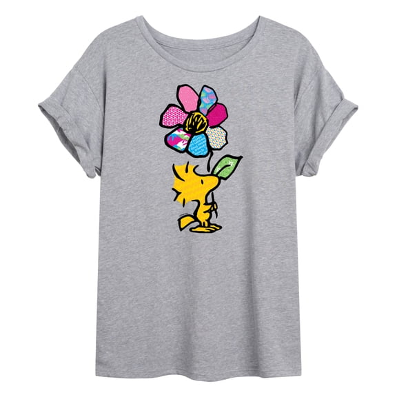 Peanuts - Woodstock With Flower And Pattern - Women's Oversized T-Shirt