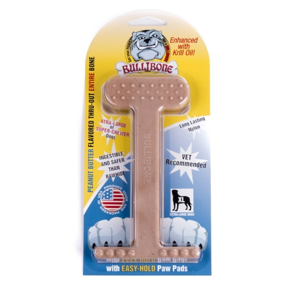 Bullibone Extra Large Nylon Dog Chew Toy - Peanut Butter Flavor for Oral Health