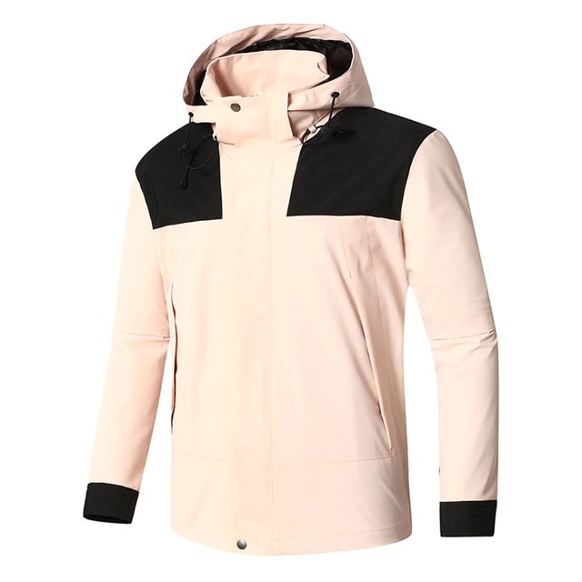 YOIAVAIOY Men's Lightweight Rain Jackets Waterproof Hooded Jacket Outdoor Sports Hiking Shell Jacket with Pockets Pink L