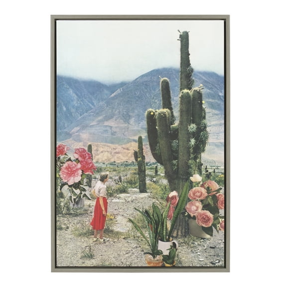 Kate and Laurel Sylvie Décor Framed Canvas Wall Art by Sarah Eisenlohr, 23x33 Gray, Desert Nature Art for Wall