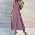 thumbnail image 4 of Breezora Women's V Neck Sleeveless Linen Maxi Dress with Back Zipper Casual Summer Long Dress for Vacation M Size Light Violet, 4 of 6