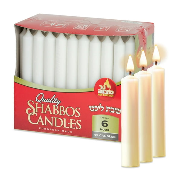 Ner Mitzvah, 6 Hour Candle Lighting Shabbat Candles - White (60 Pack)