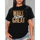 thumbnail image 1 of 1pc Women's Fashion Casual Crew Neck T-Shirt with "Make Today Great" Print, 100% Polyester Knit Fabric, Medium Stretch, Glossy Finish, Spring/Summer/Fall Top, 1 of 7